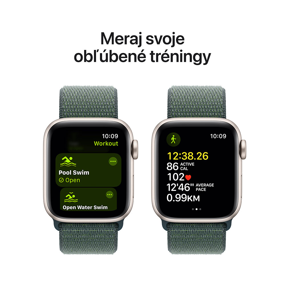 Apple Watch SE GPS + Cellular 44mm Starlight Aluminium Case with Lake Green Sport Loop