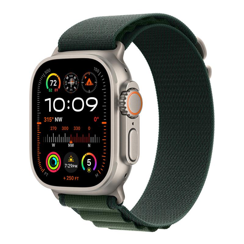 Apple Watch 49mm Dark Green Alpine Loop - Large - Natural Titanium Finish