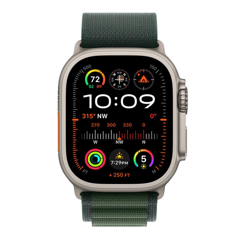 Apple Watch 49mm Dark Green Alpine Loop - Large - Natural Titanium Finish