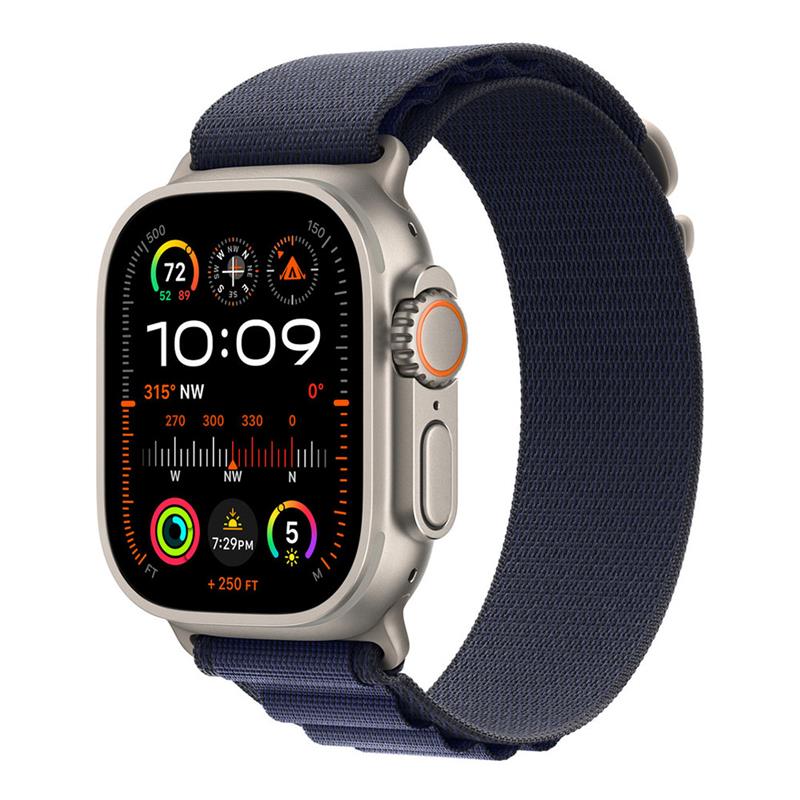 Apple Watch 49mm Navy Alpine Loop - Large - Natural Titanium Finish