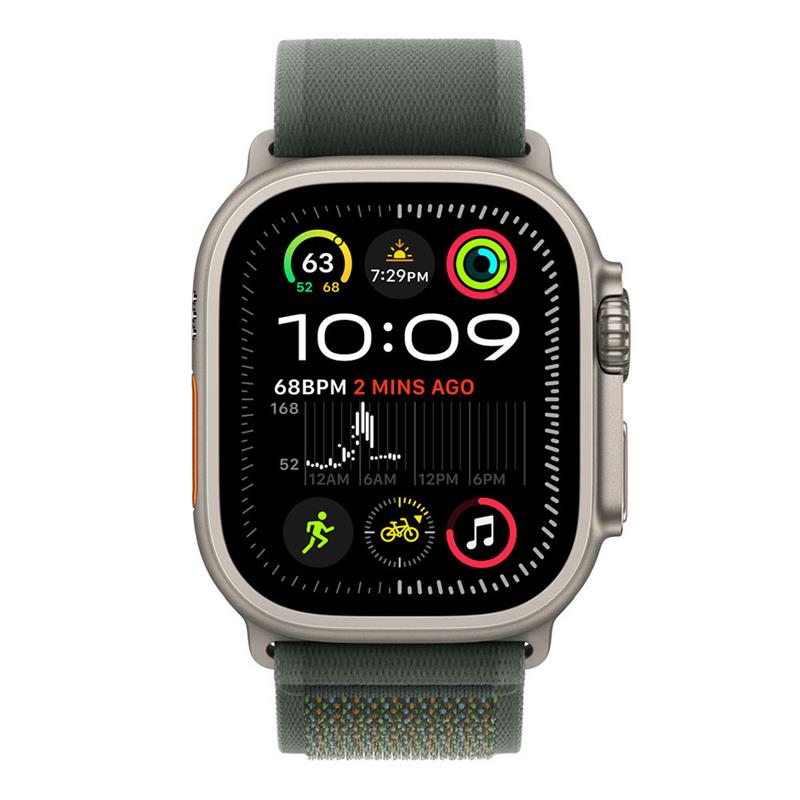 Apple Watch 49mm Green Trail Loop - S/M - Natural Titanium Finish