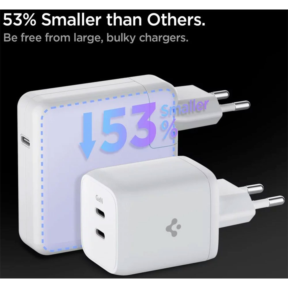 Spigen sieťová nabíjačka PowerArc Arcstation Dual USB-C GaN PD 3.0 65W - White