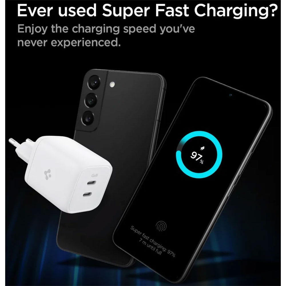 Spigen sieťová nabíjačka PowerArc Arcstation Dual USB-C GaN PD 3.0 65W - White