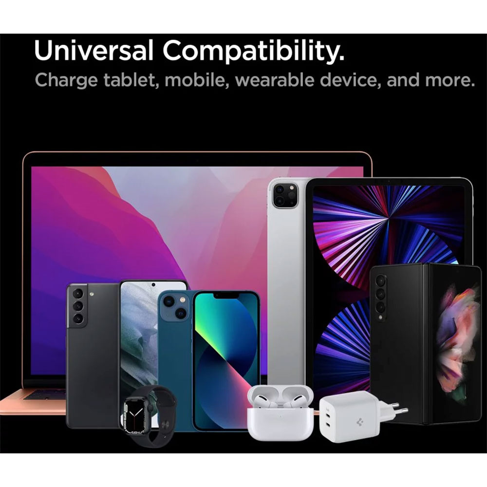 Spigen sieťová nabíjačka PowerArc Arcstation Dual USB-C GaN PD 3.0 65W - White