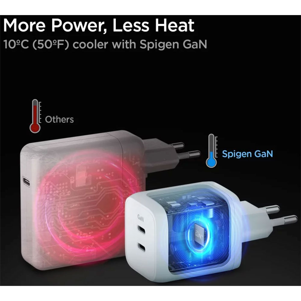 Spigen sieťová nabíjačka PowerArc Arcstation Dual USB-C GaN PD 3.0 65W - White