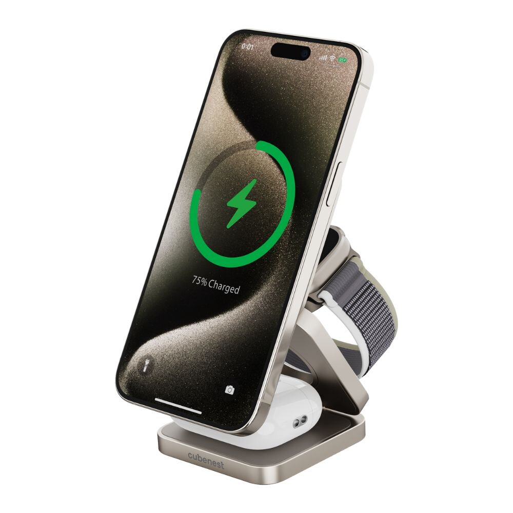 Cubenest Qi2 3v1 Skladacia bezdrôtová nabíjačka SQ312 Pro - titanová