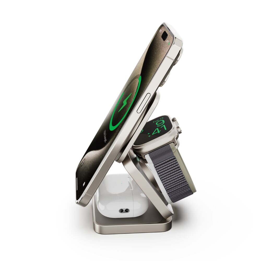 Cubenest Qi2 3v1 Skladacia bezdrôtová nabíjačka SQ312 Pro - titanová