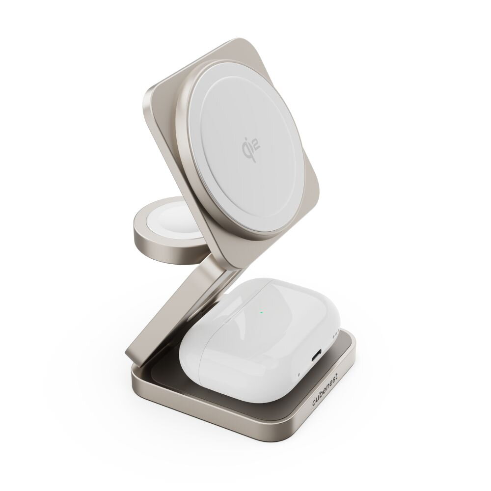 Cubenest Qi2 3v1 Skladacia bezdrôtová nabíjačka SQ312 Pro - titanová