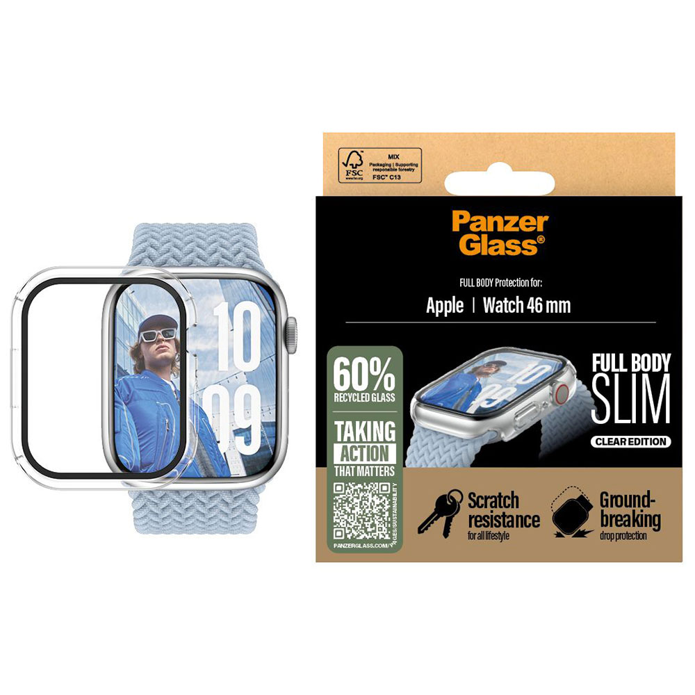 PanzerGlass ochranné sko Snappie Full Body Slim pre Apple Watch 10/11 46mm - Clear