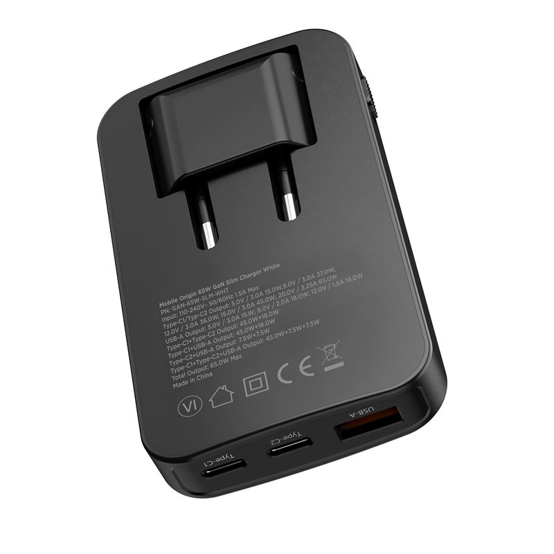 Mobile Origin 65W GaN III Slim Charger Dual USB-C / Single USB-A - Black