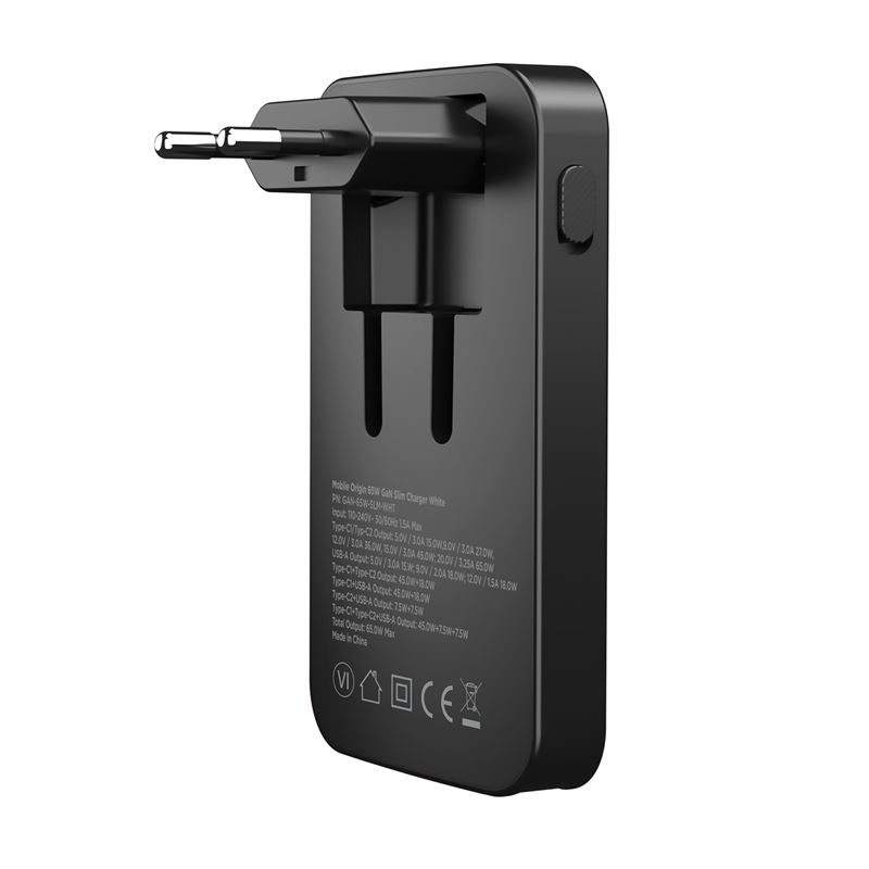 Mobile Origin 65W GaN III Slim Charger Dual USB-C / Single USB-A - Black