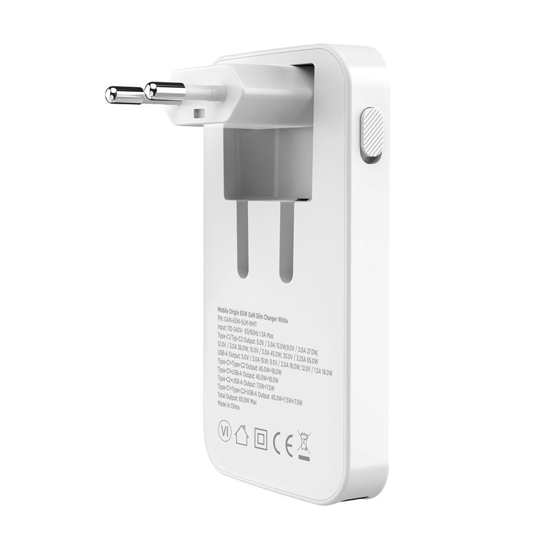 Mobile Origin 65W GaN III Slim Charger Dual USB-C / Single USB-A - White