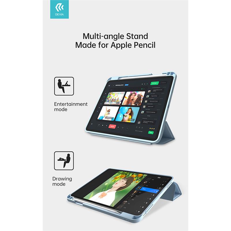 Devia puzdro Leather Case with Pencil Slot pre iPad Pro 11" M4/M5 - Light Blue