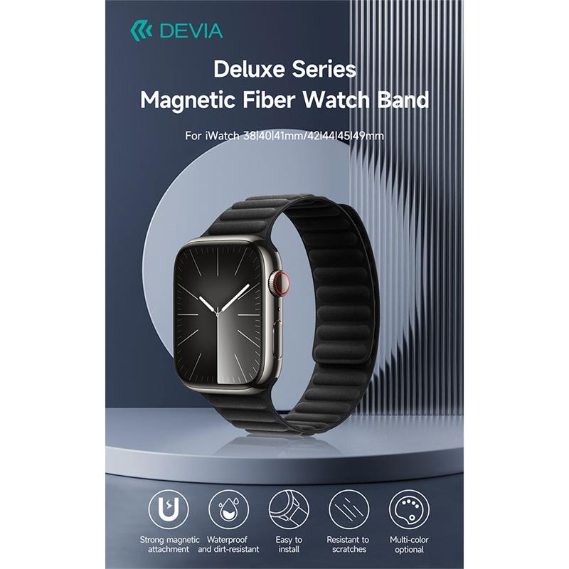 Devia remienok Deluxe Magnetic Fiber Watch Band 44/45/46mm - Black
