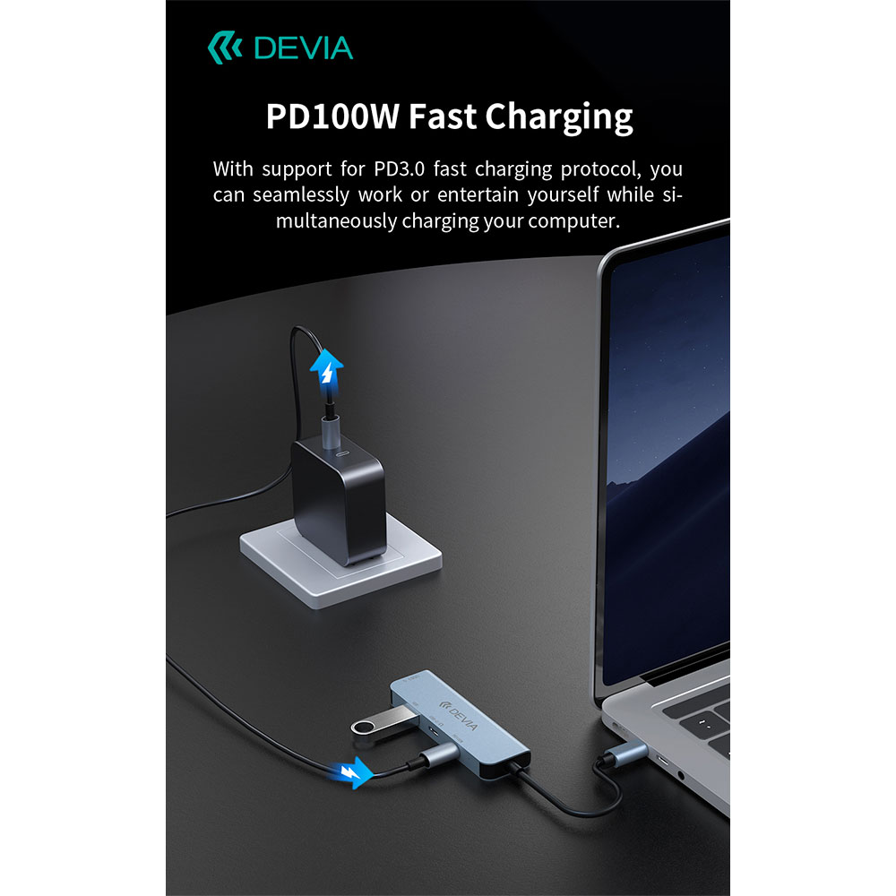 Devia USB-C Hub Leopard Series 4-in-1 EC700 - Deep Gray