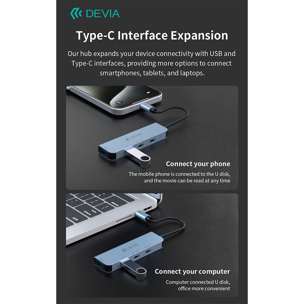 Devia USB-C Hub Leopard Series 4-in-1 EC700 - Deep Gray
