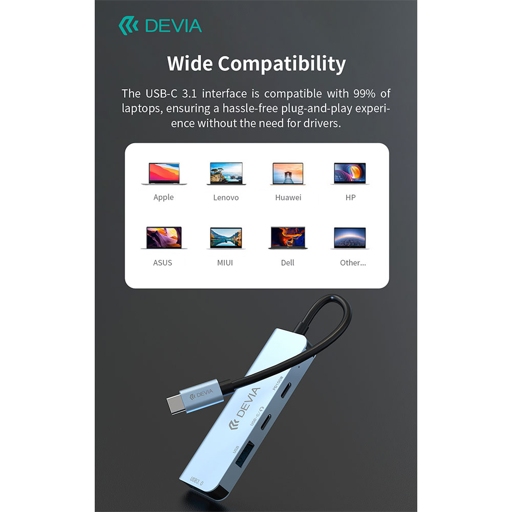 Devia USB-C Hub Leopard Series 4-in-1 EC700 - Deep Gray