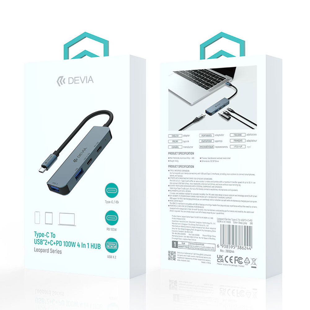 Devia USB-C Hub Leopard Series 4-in-1 EC700 - Deep Gray