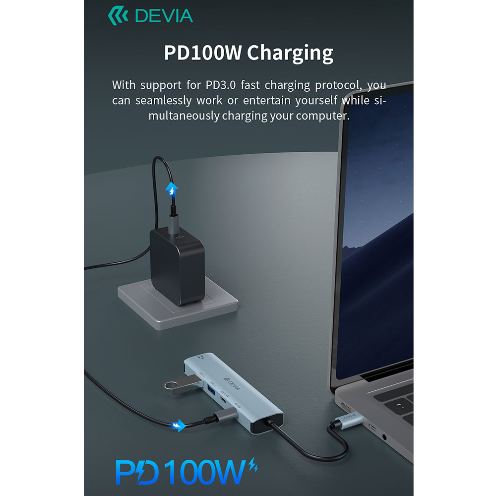 Devia USB-C Hub Leopard Series 5-in-1 EC701 - Deep Gray