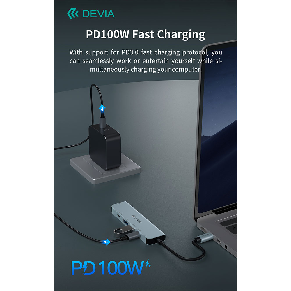 Devia USB-C Hub Leopard Series 5-in-1 EC702 - Deep Gray