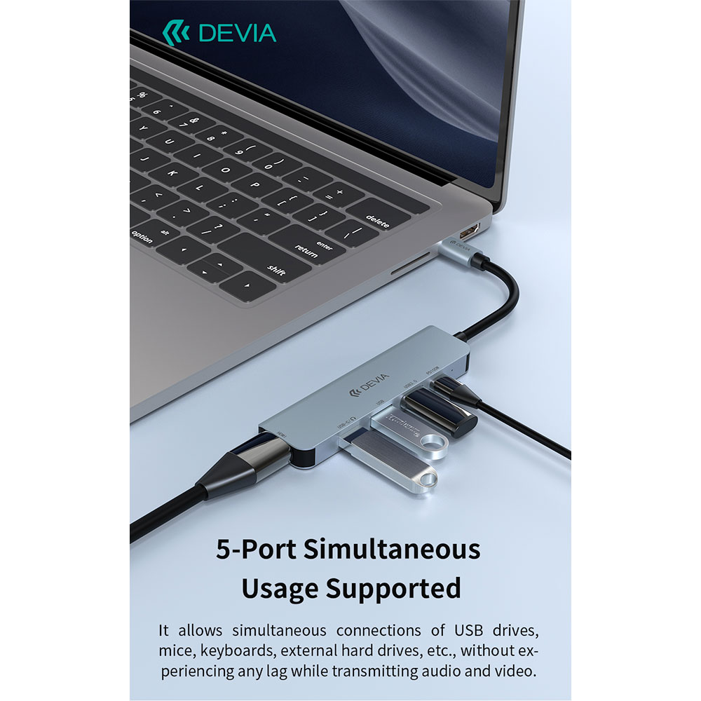 Devia USB-C Hub Leopard Series 5-in-1 EC702 - Deep Gray