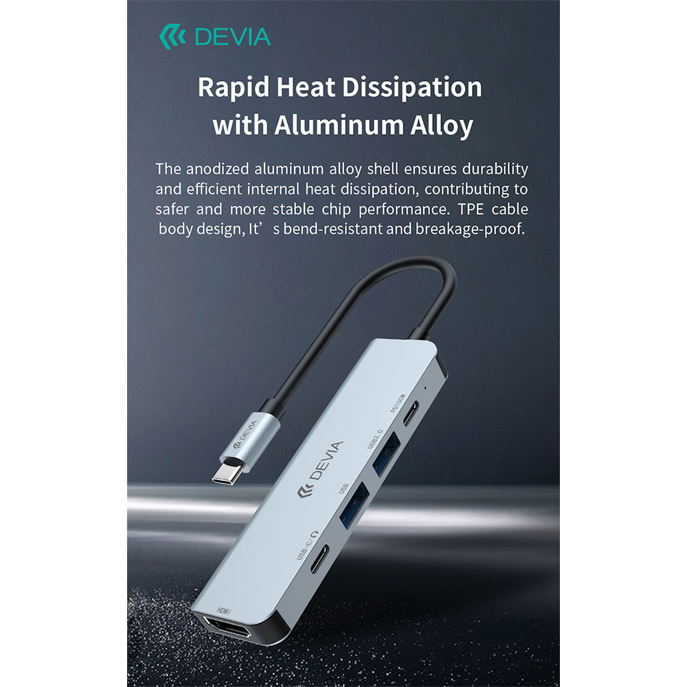 Devia USB-C Hub Leopard Series 5-in-1 EC702 - Deep Gray