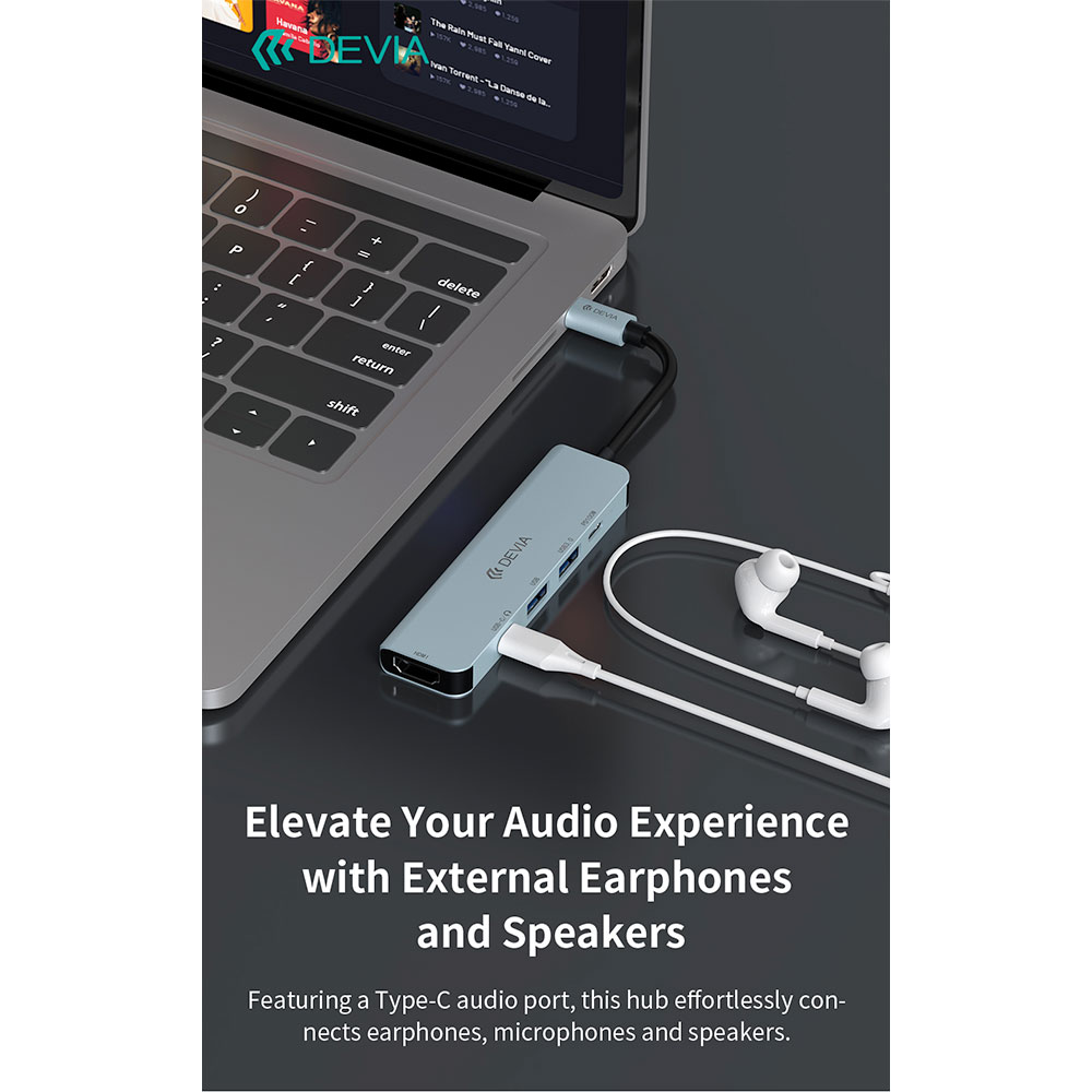 Devia USB-C Hub Leopard Series 5-in-1 EC702 - Deep Gray