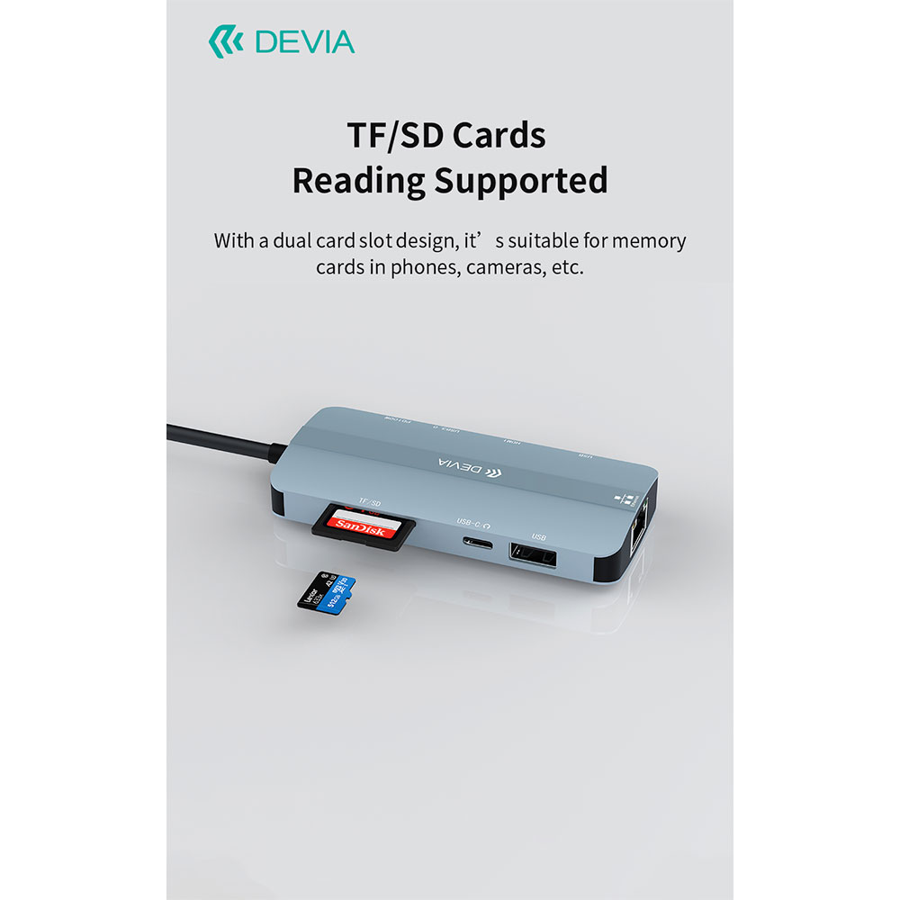 Devia USB-C Hub Leopard Series 9-in-1 EC704 - Deep Gray