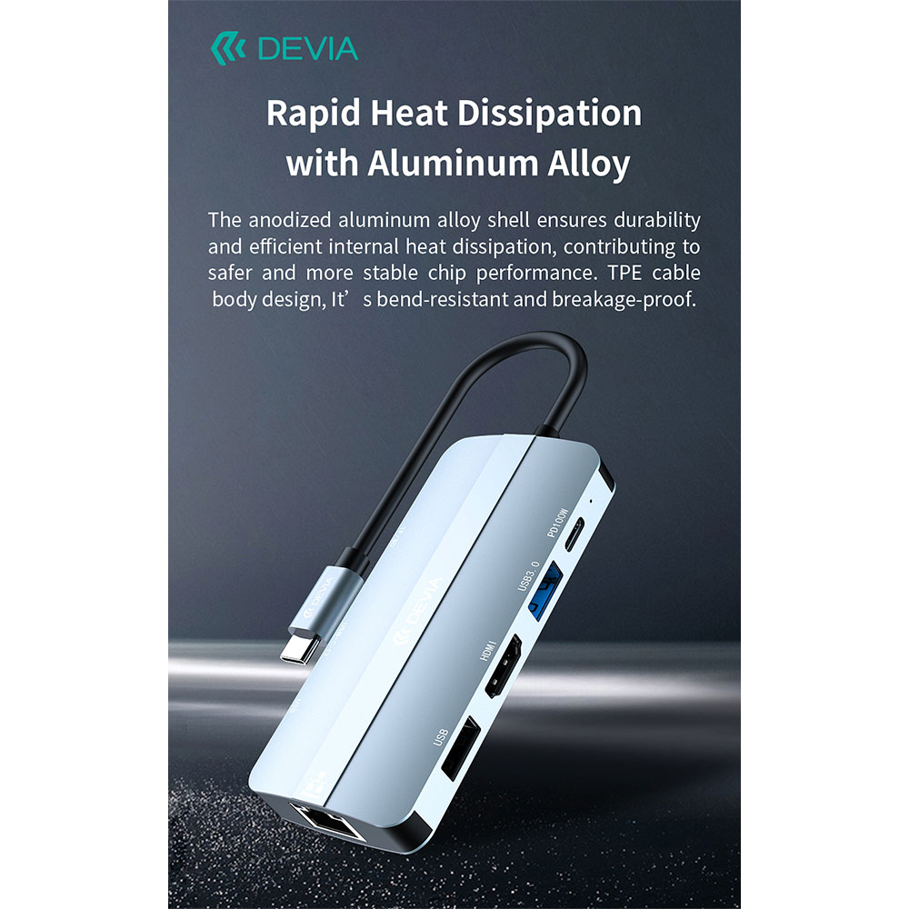 Devia USB-C Hub Leopard Series 9-in-1 EC704 - Deep Gray