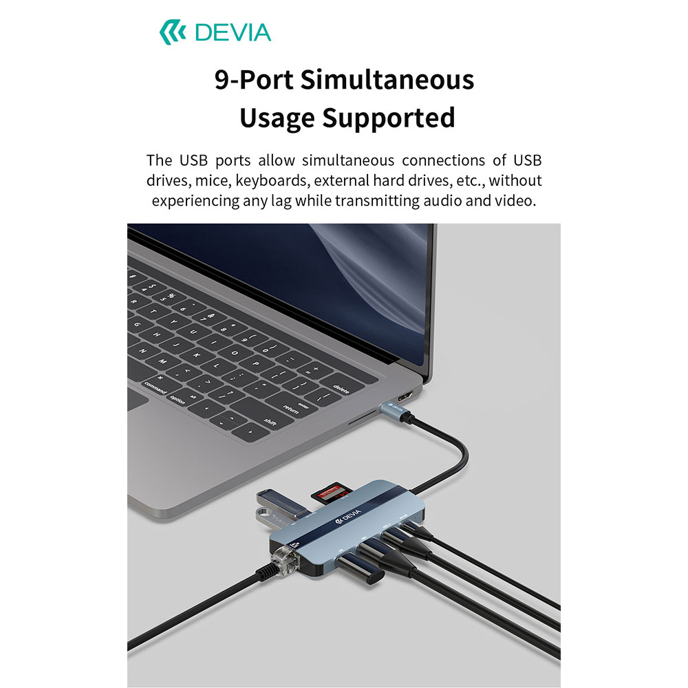 Devia USB-C Hub Leopard Series 9-in-1 EC704 - Deep Gray