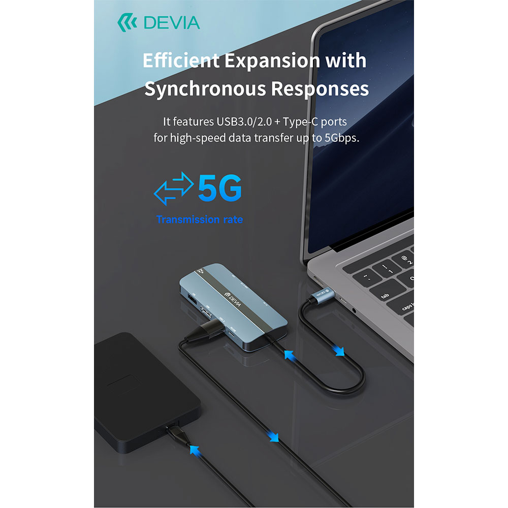 Devia USB-C Hub Leopard Series 9-in-1 EC704 - Deep Gray