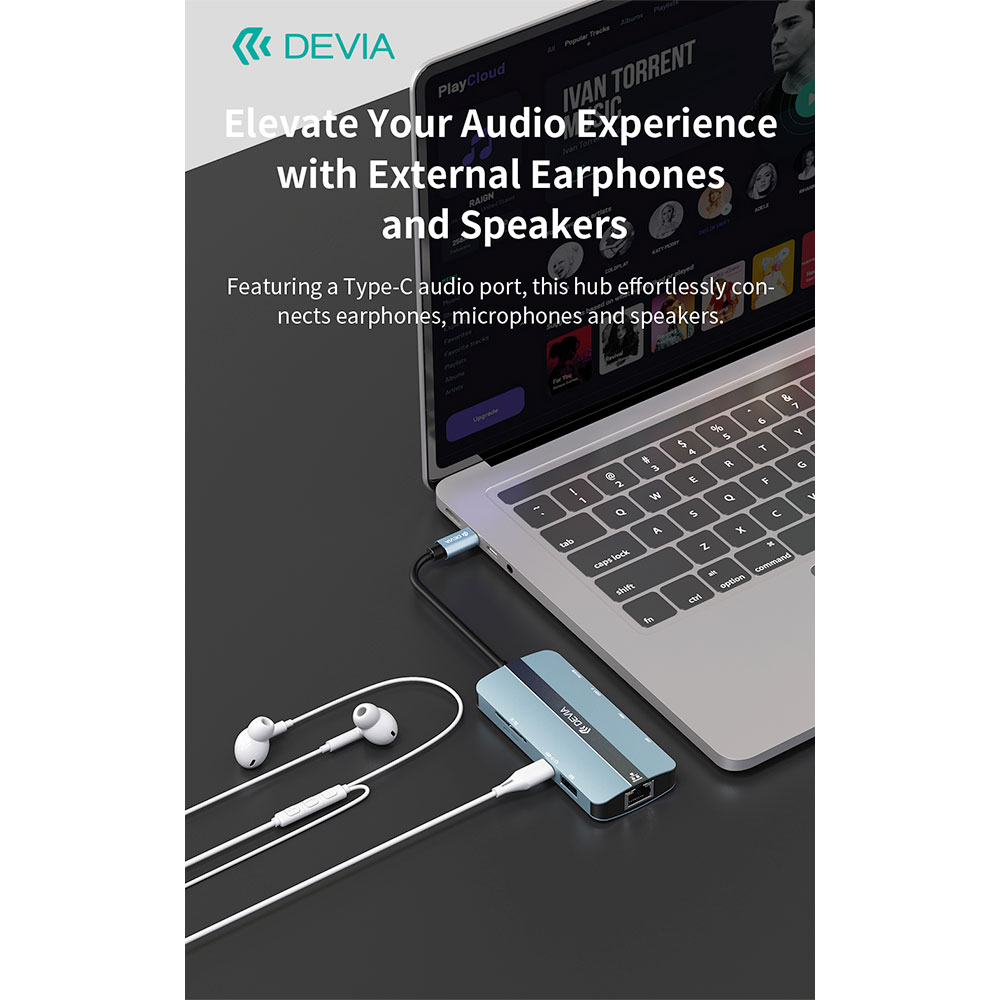 Devia USB-C Hub Leopard Series 9-in-1 EC704 - Deep Gray