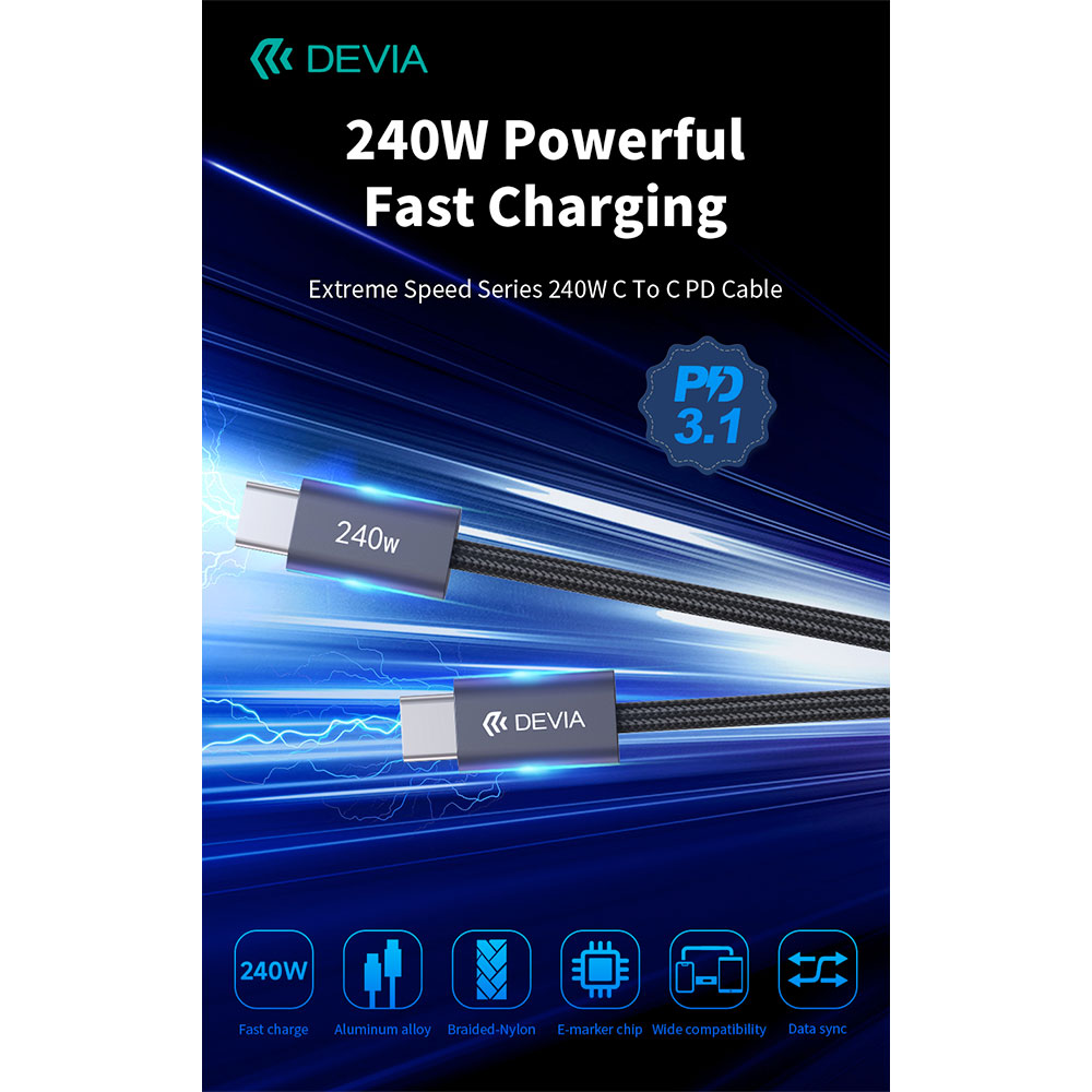 Devia kábel USB-C Extreme Speed Series 240W Cable 2m - Black