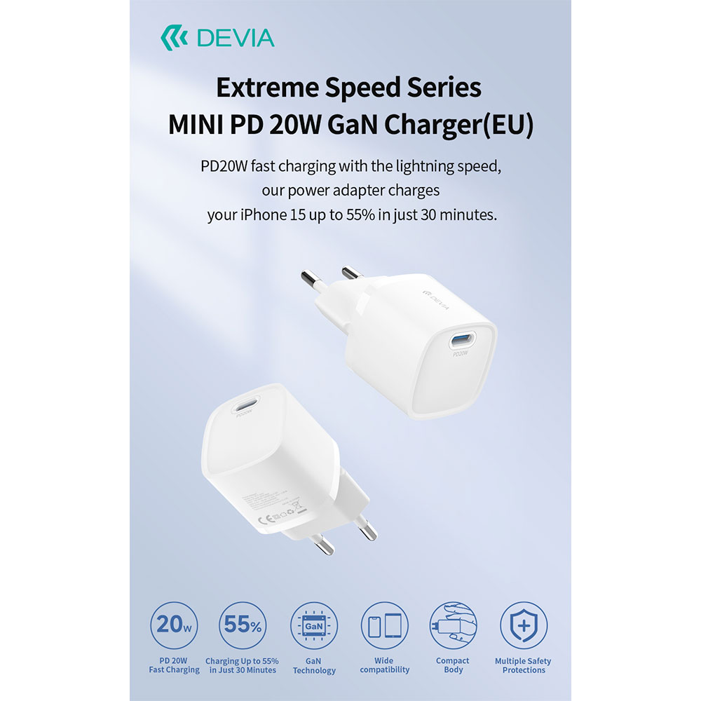 Devia sieťová nabíjačka Extreme Speed Mini PD Quick Charger 20W - White