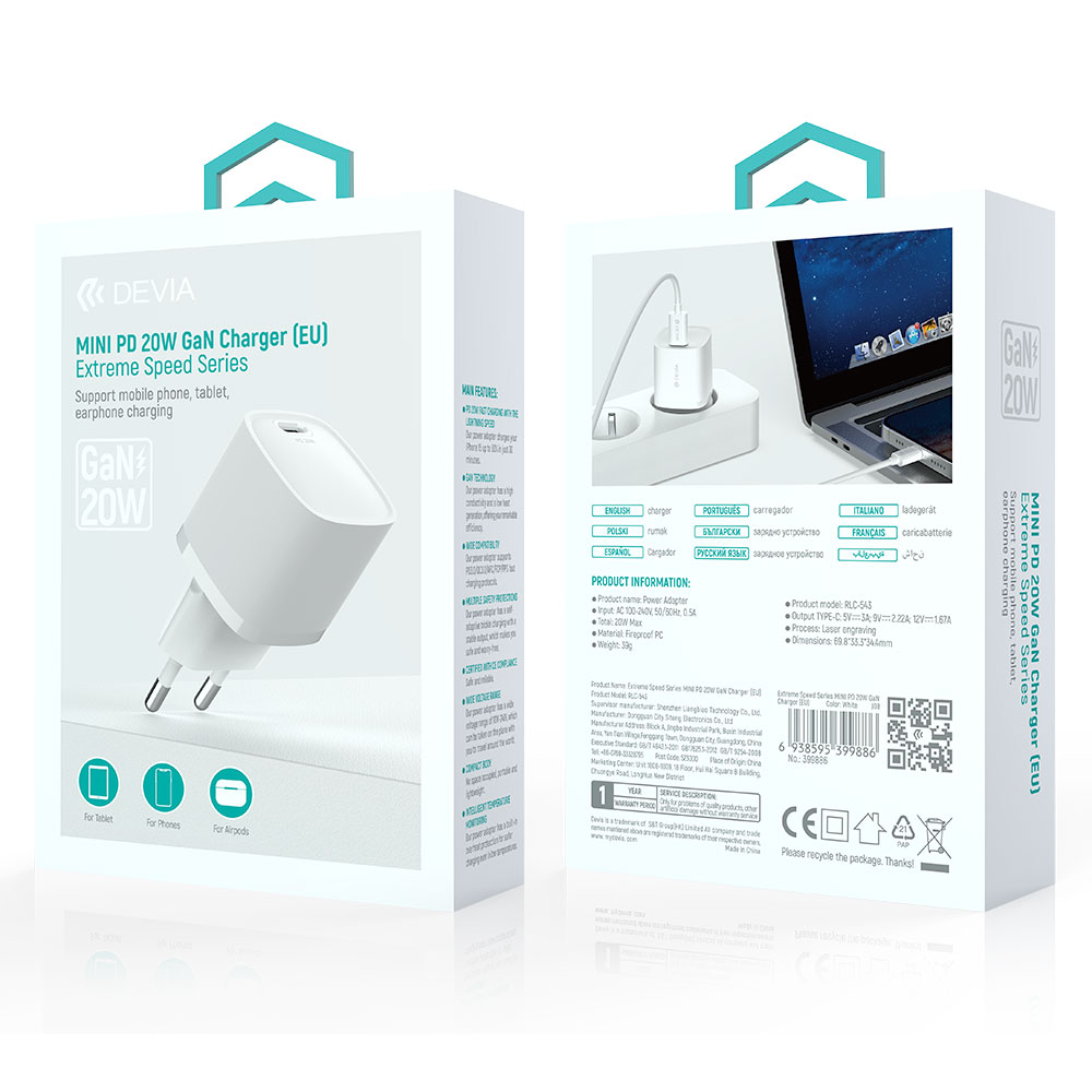 Devia sieťová nabíjačka Extreme Speed Mini PD Quick Charger 20W - White