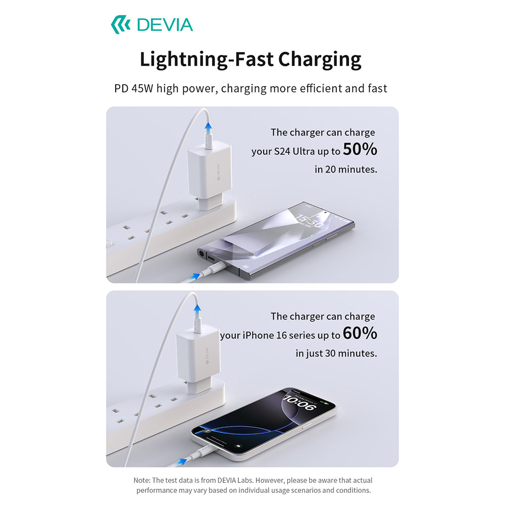 Devia sieťová nabíjačka Rocket Series PD Quick Charger 45W - White