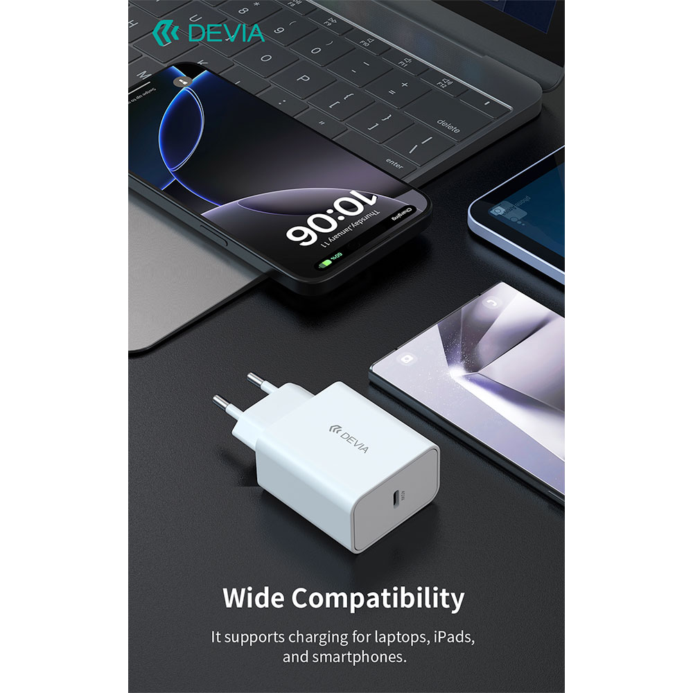 Devia sieťová nabíjačka Rocket Series PD Quick Charger 45W + Cable - White