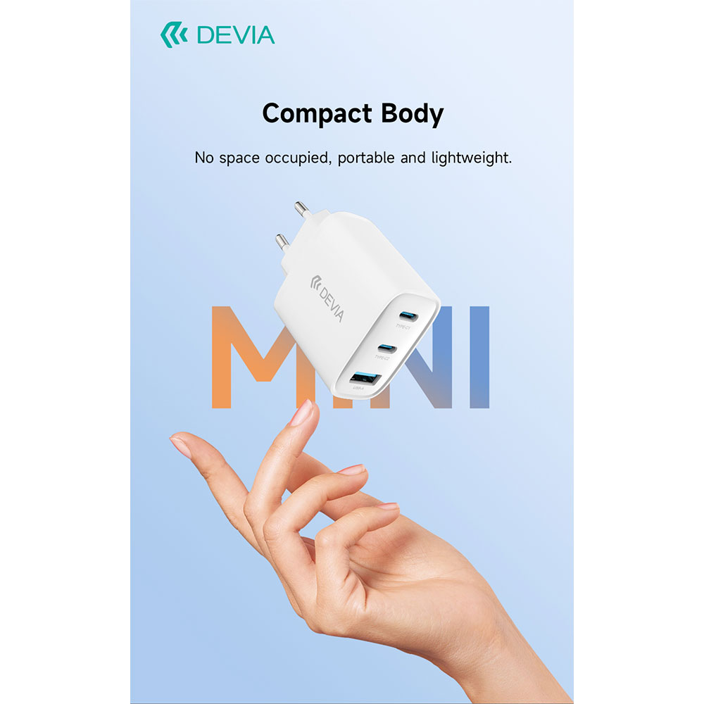 Devia sieťová nabíjačka Extreme Speed GaN PD 2x USB-C/USB-A 65W - White