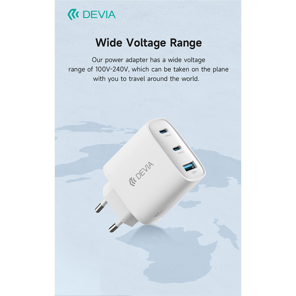 Devia sieťová nabíjačka Extreme Speed GaN PD 2x USB-C/USB-A 65W - White