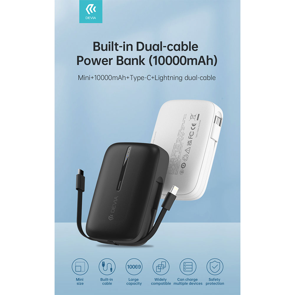 Devia powerbank Kintone Built-in Dual Cable 10000 mAh - Black