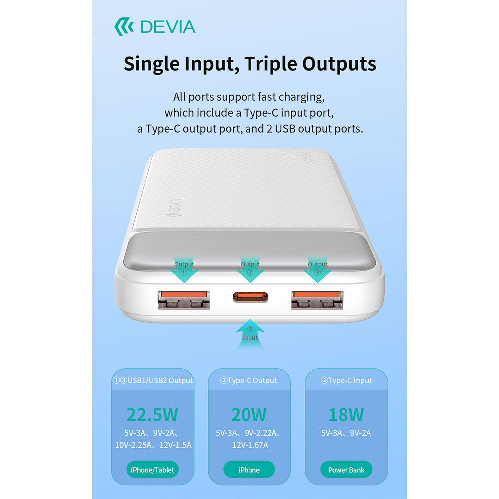 Devia powerbank Smart Series with Digital Display PD 20W 10000 mAh - White