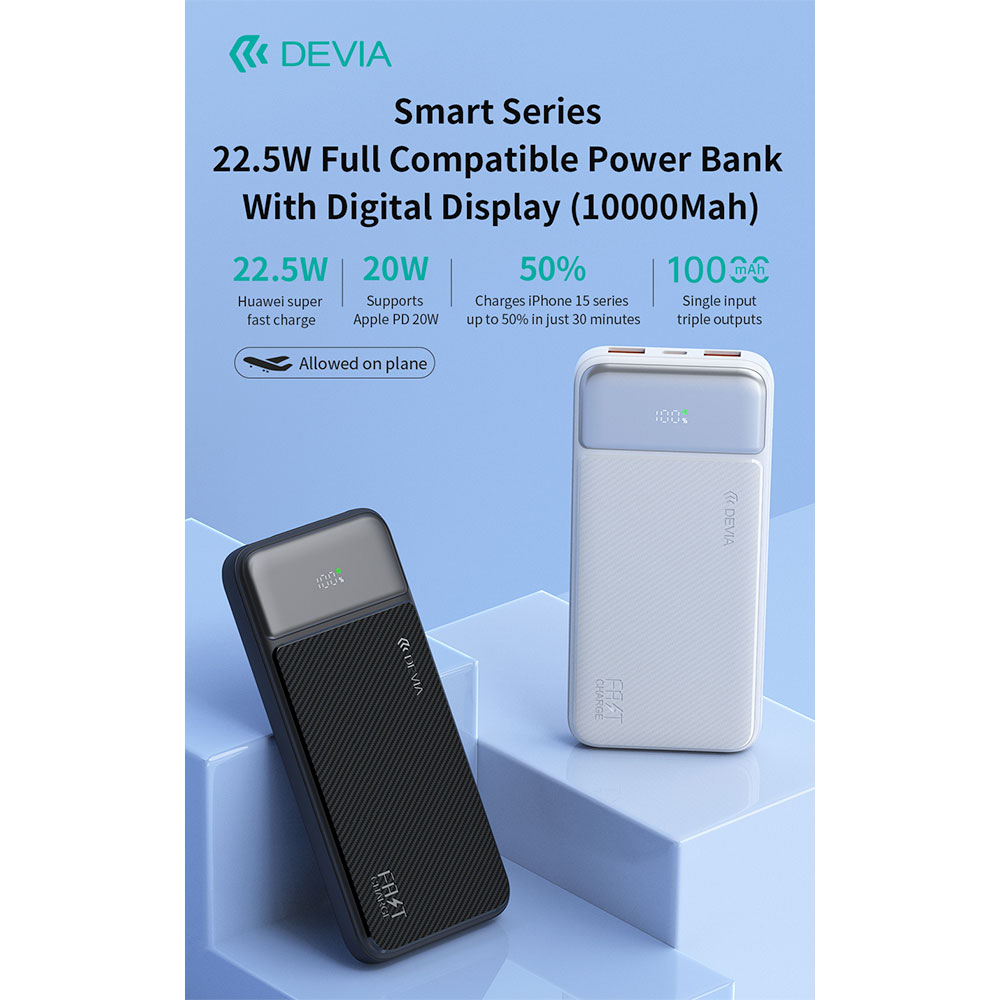 Devia powerbank Smart Series with Digital Display PD 20W 10000 mAh - White