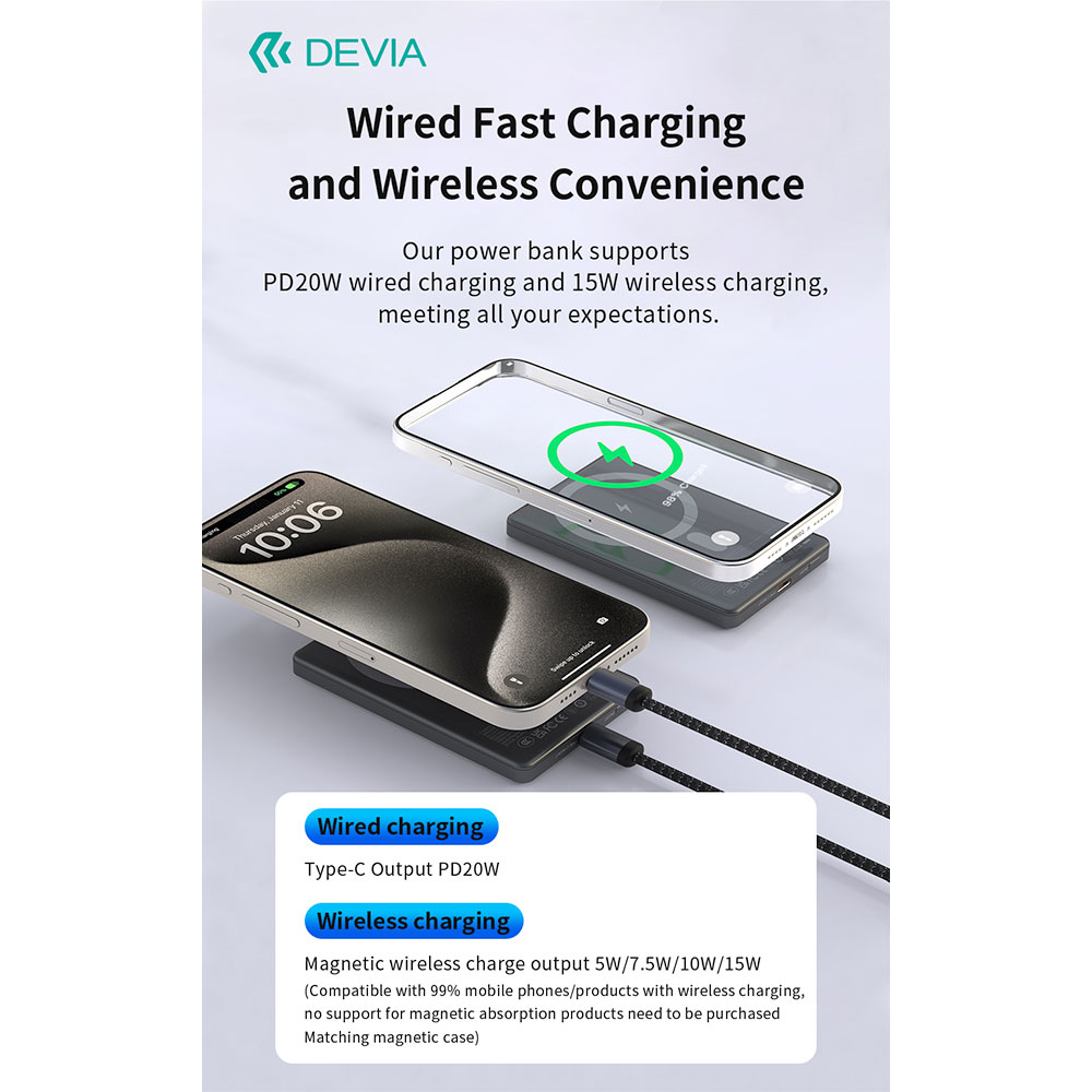 Devia powerbank Extreme Speed Series Mini Magnetic 5.000 mAh PD 20W - Space Gray