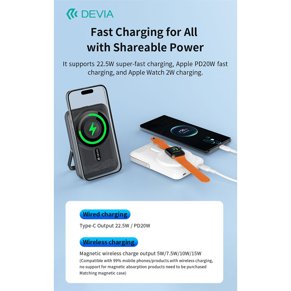 Devia powerbank Extreme Speed Series Magnetic with Bracket 10.000 mAh 22.5W - Gray