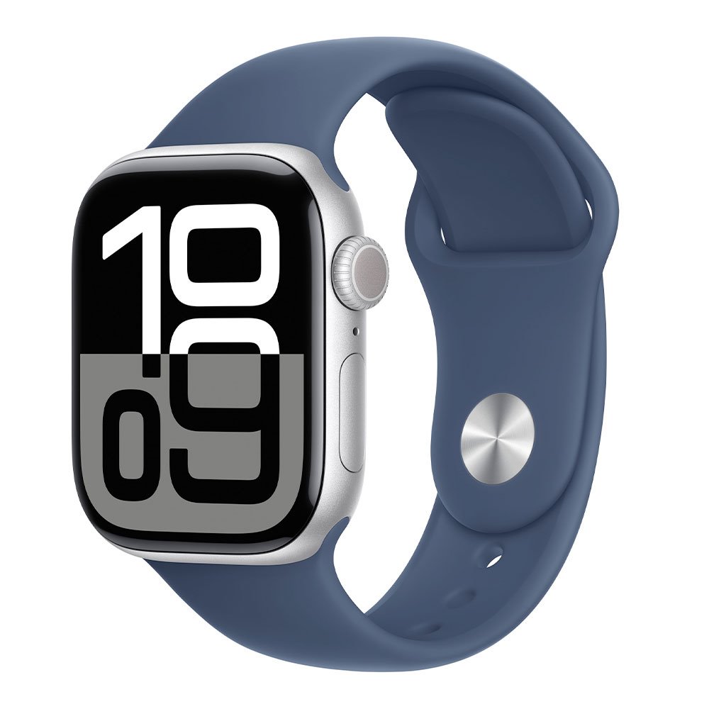 Apple Watch Series 10 GPS + Cellular 46mm Silver Aluminium Case with Denim Sport Band-S/M *Rozbaleno*