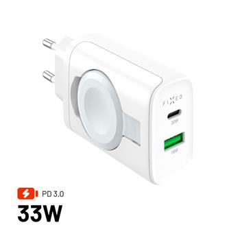 FIXED Sieťová nabíjačka s USB-C a USB výstupom a podporou PD, 30W, biela