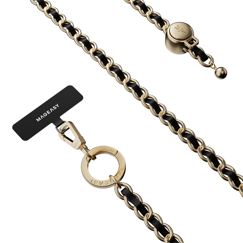 SwitchEasy šnúrka Leather Chain Strap + Strap Card Phone Lanyard - Black/Matte Gold