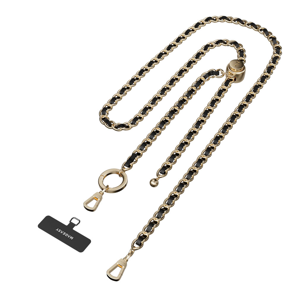 SwitchEasy šnúrka Leather Chain Strap + Strap Card Phone Lanyard - Black/Matte Gold