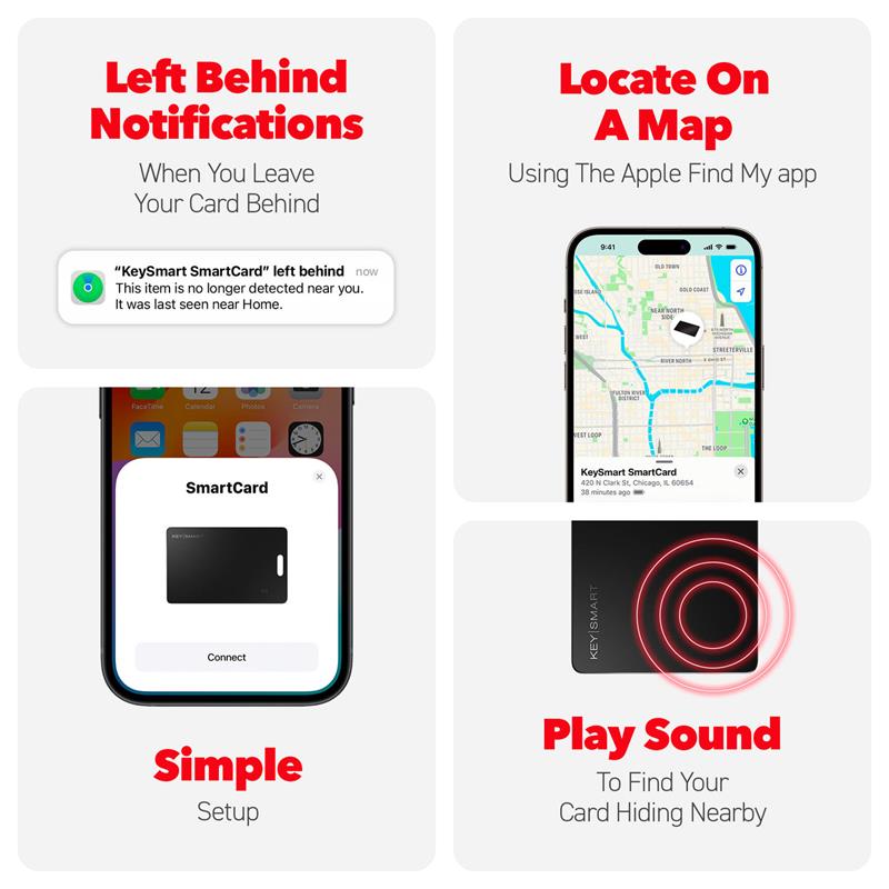 KeySmart SmartCard s Apple Find My - čierna