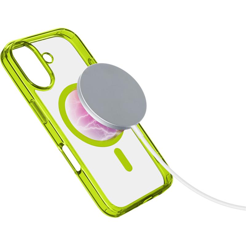 Cellularline Iconic Mag s podporou Magsafe pre Apple iPhone 16, číry/limetkový